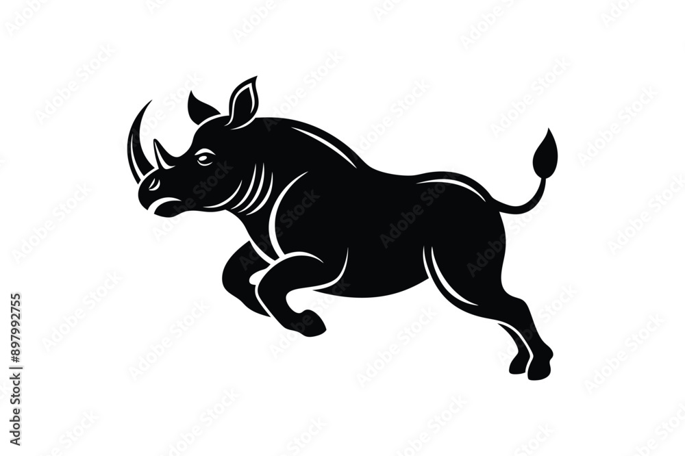 Fototapeta premium Rhinoceros silhouette vector art illustration isolated on white background