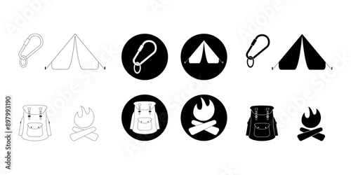 Tourism and travel. Tent. A fire. The backpack. Journeys. Illustration.