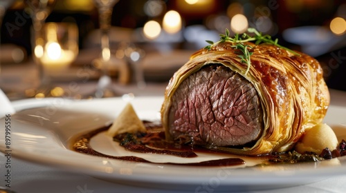 Gourmet Beef Wellington with Golden Pastry photo