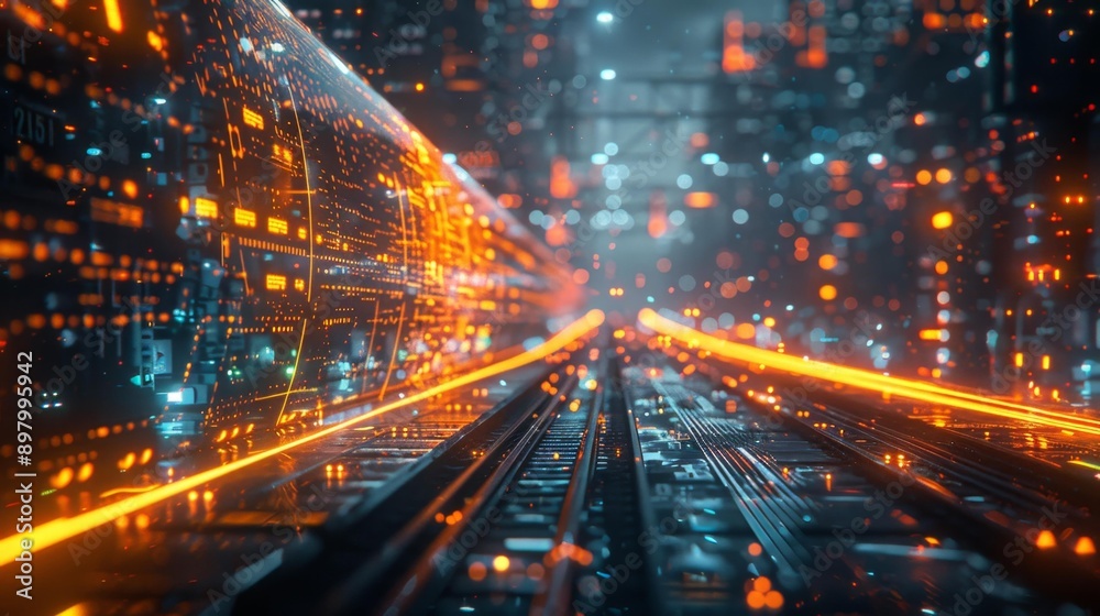 Fototapeta premium Futuristic digital railroad - generative ai