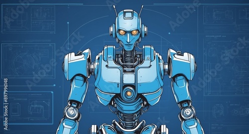 blue theme robotic android blueprint technology abstract background digital artwork photo