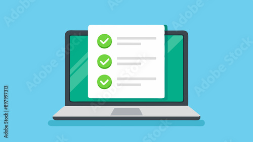 Efficient Task Management: Laptop Checklist Featuring All Green Ticks