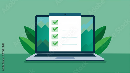 Efficient Task Management: Laptop Checklist Featuring All Green Ticks