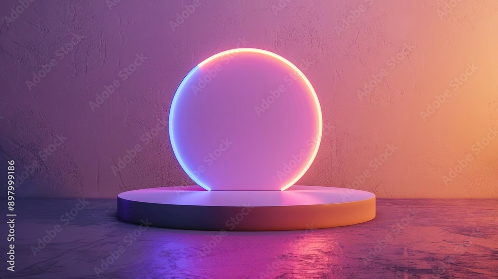 3D render of a product on a podium stand, minimal style, neon glow, front view, sleek and modern presentation, perfect for showcasing 3D render of a product on a podium stand, minimal style, neon glow, front view, sleek and modern presentation, perfect for showcasing