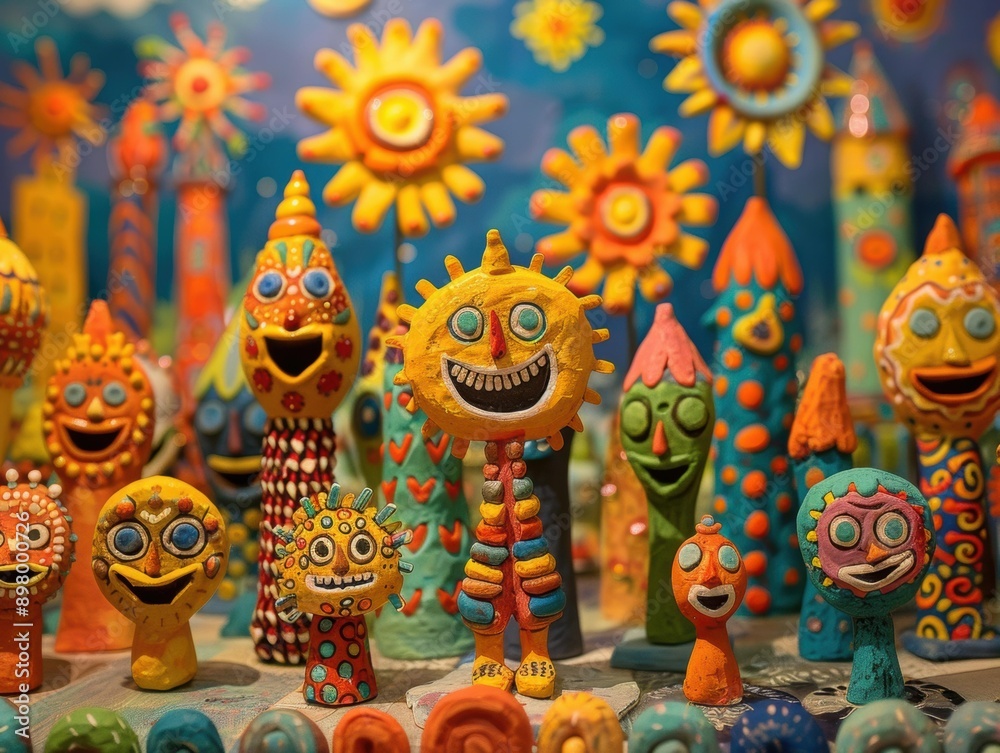 Fototapeta premium Colorful figurines with happy faces. AI.