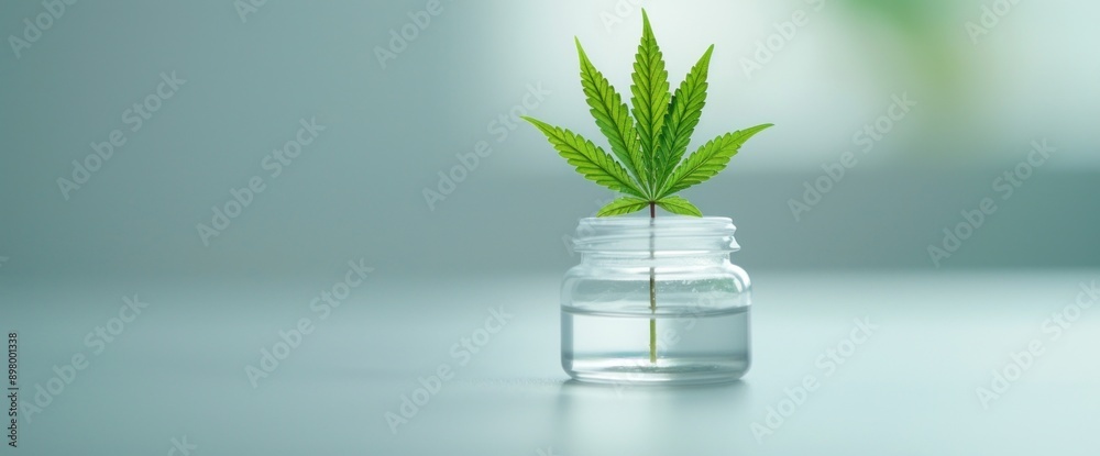 Top angle of cannabis extract ad, window light, no text, open space, natural lighting