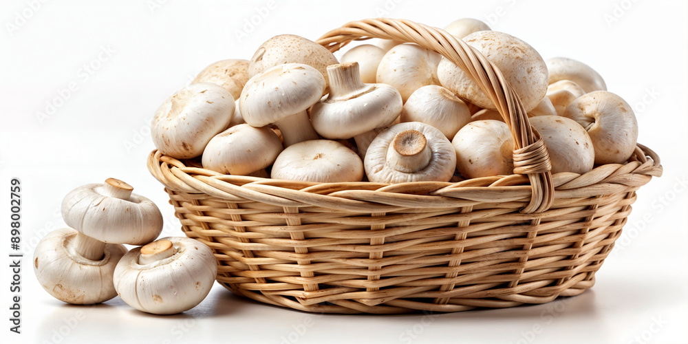 porcini mushrooms, champignon mushrooms, in a basket, porcini mushrooms, champignon mushrooms, in a basket,
