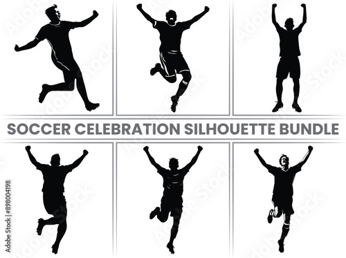 Soccer Celebration Silhouette sports Bundle, Soccer Sports Lover silhouette, Soccer Celebration players vector, Soccer Celebration player black silhouette vector illustration isolated on white backgro