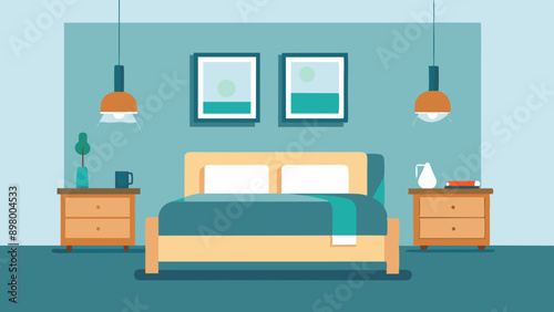 Chic Light Bedroom Decor Featuring Double Bed and Matching Tables