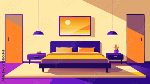 Chic Light Bedroom Decor Featuring Double Bed and Matching Tables