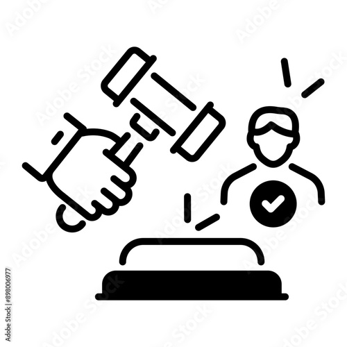 A glyph style icon of judgement 