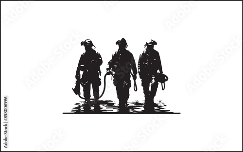 Firefighters group pose silhouette on isolated white background Pro Vector  accident, emblem, emergency, firefighters, extinguishing, emergency exit, lifestyles, protective workwear, emergency service