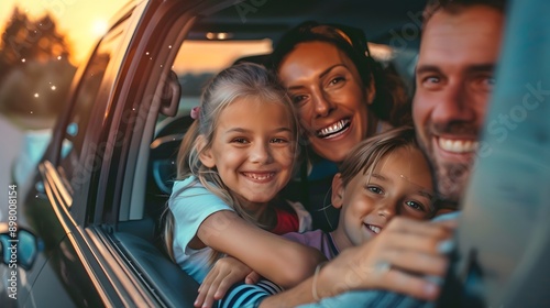 Family enjoying a drive-in movie experience