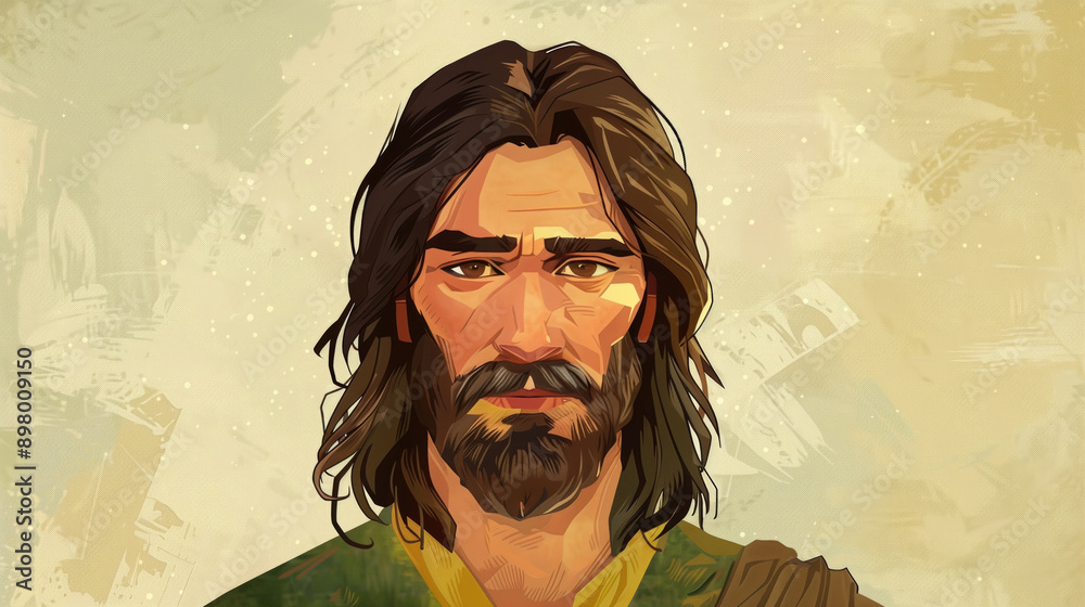 Digital painting of Jesus Christ on a textured beige background. Religious paintings and modern biblical illustrations. Digital painting of Jesus Christ on a textured beige background. Religious paintings and modern biblical illustrations.