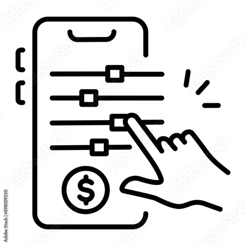 A linear icon of money adjustment app 