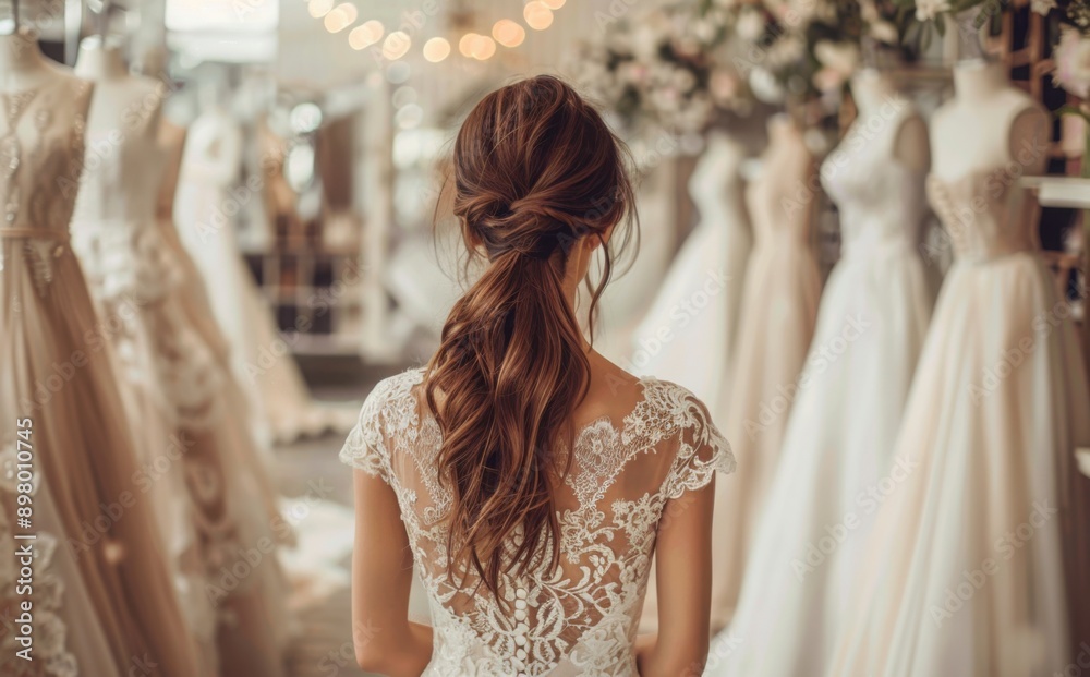 Naklejka premium woman in a wedding dress shop