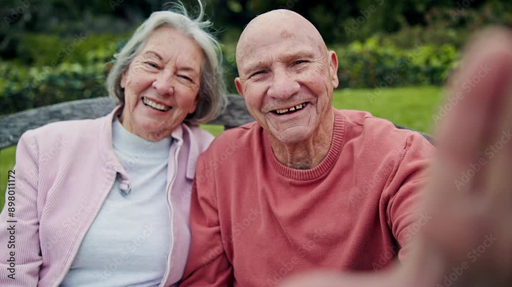 Happy, selfie and senior couple in a park laughing, relax and bonding in nature together. Portrait, love and old people smile for profile picture, memory or photo of retirement, travel or journey Happy, selfie and senior couple in a park laughing, relax and bonding in nature together. Portrait, love and old people smile for profile picture, memory or photo of retirement, travel or journey