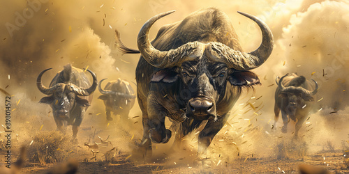 a majestic buffalo charging forward, generative AI