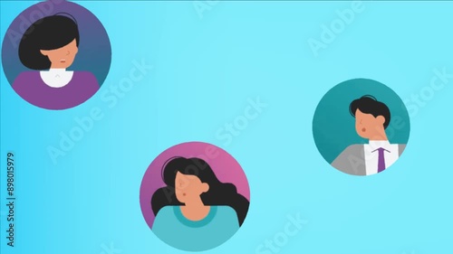 Vibrant and diverse Animations of various people in circular frames on a blue background, representing community and diversity.