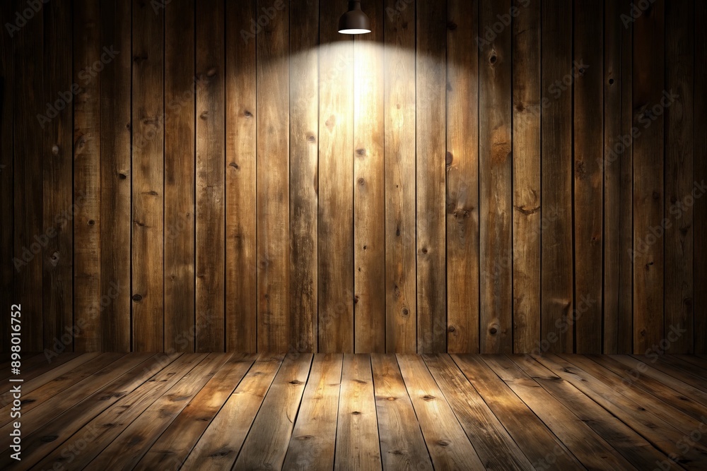 Dunkler leerer Raum aus verwitterten braunem Holz mit Lichtspot, Holzraum Dunkler leerer Raum aus verwitterten braunem Holz mit Lichtspot, Holzraum