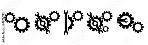 Gear set. Black gear wheel icons on white background transparant