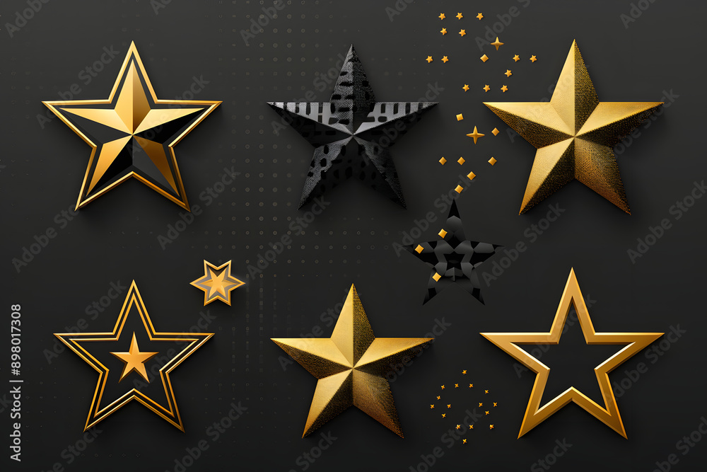 Fototapeta premium ゴールドとブラックの輝き: スタイリッシュな星形デザインコレクション