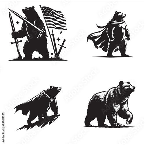 silhouette of  Brave Bear on clean vector isolated on white background 