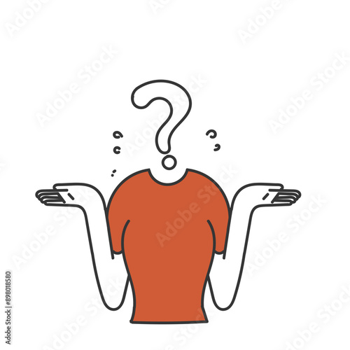 hand drawn doodle person with question mark head illustration