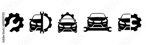 car with gear and wrench icon logo design. Car and engine repair services. Garage service, repair, fix, restore