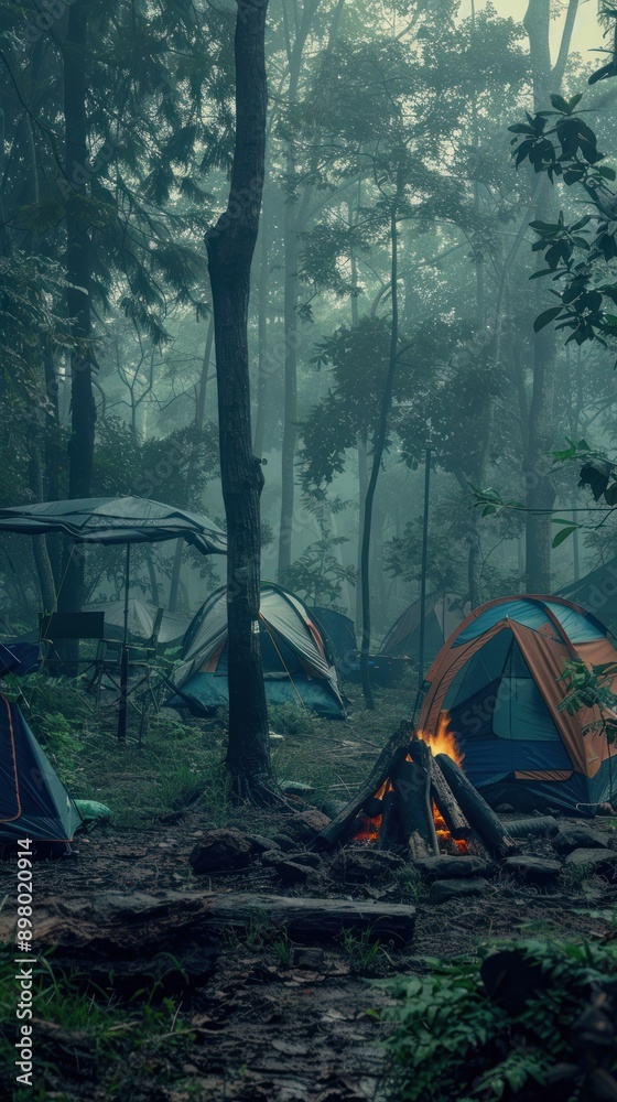Campfire in a Foggy Forest Campfire in a Foggy Forest