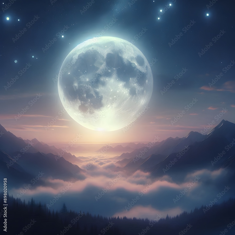 Full moon with a starburst effect, stars radiating outward. Full moon with a starburst effect, stars radiating outward.