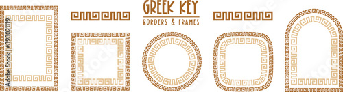 Greek key pattern, seamless borders collection. Decorative ancient meander, greece border ornament set with repeated geometric motif. Vector EPS10.