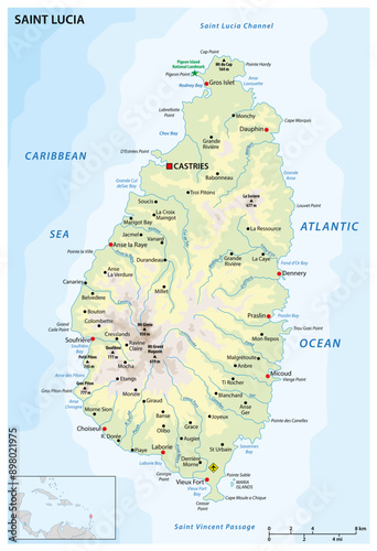 Obraz na płótnie Map of the West Indian island state of Saint Lucia w salonie