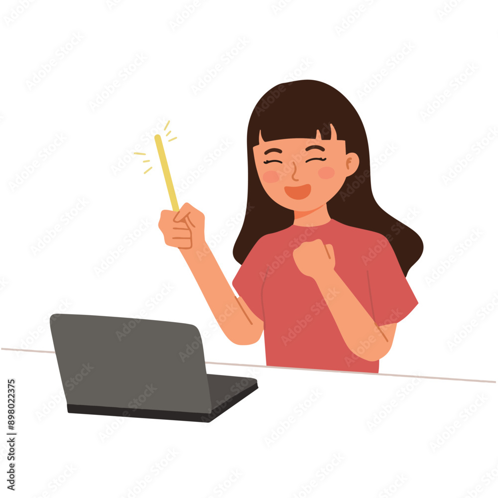 woman fan girling kpop online concert with lightstick illustration woman fan girling kpop online concert with lightstick illustration