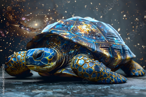 A cosmic turtle with a shell that resembles a galaxy. photo