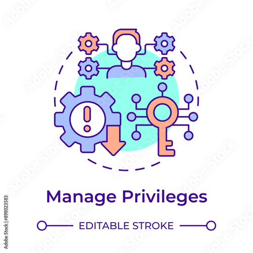 Manage privileges multi color concept icon. Access management, data security. Decryption key. Round shape line illustration. Abstract idea. Graphic design. Easy to use in infographic, presentation