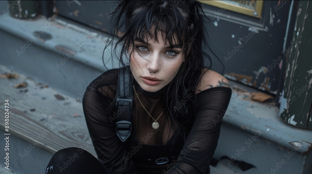 Goth styled female portrait, fashion and make-up shoot. Gothic, Goth, Emo, New Wave, Dark style fashion. Dark smokey make-up. Dramatic. Elegant. Goth styled female portrait, fashion and make-up shoot. Gothic, Goth, Emo, New Wave, Dark style fashion. Dark smokey make-up. Dramatic. Elegant.