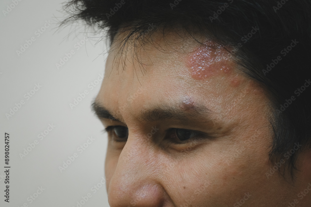Skin Rash Forehead Foto de Skin diseases. A man scratching his forehead. Painful forehead ...