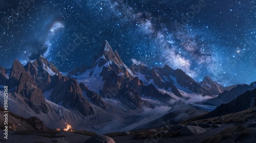 Snowy mountain landscape at sunrise in the Alps