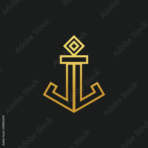 Anchor logo design vector with golden gradient and creative concept icon