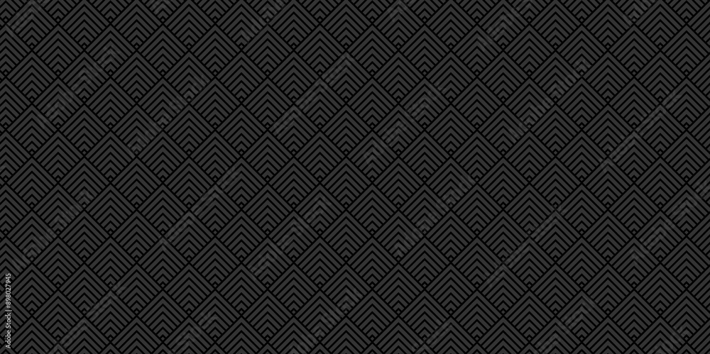 Fototapeta premium Overlapping Pattern Minimal diamond geometric waves backdrop abstract wave line. black seamless tile stripe overlap creative retro square line backdrop pattern white background.