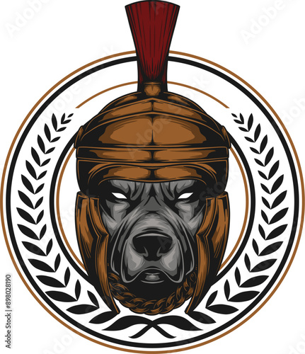 pit bull wear a roman helmet in vector easy to add your text