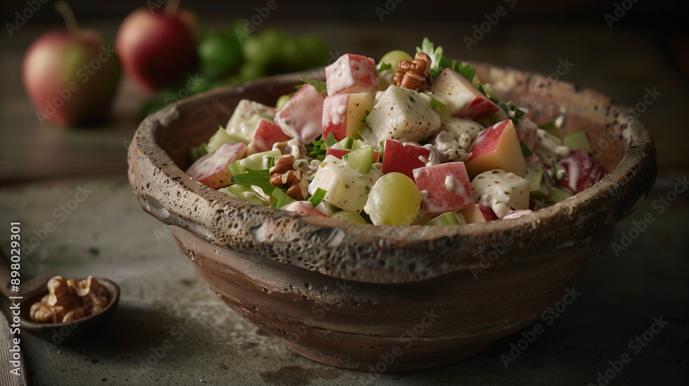 Classic Waldorf Salad | Apples, Celery, Grapes, Walnuts, with Mayonnaise or Yogurt Dressing | High-Resolution Adobe Stock Photo | Perfect for Culinary Publications and Food Blogs Classic Waldorf Salad | Apples, Celery, Grapes, Walnuts, with Mayonnaise or Yogurt Dressing | High-Resolution Adobe Stock Photo | Perfect for Culinary Publications and Food Blogs
