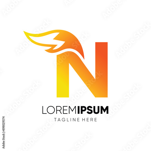 Letter N Fox Tail Logo Design Vector Icon Graphic Emblem Symbol Illustration