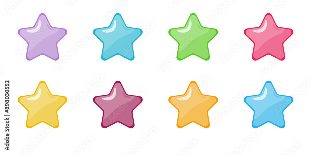 Obraz premium Eight glossy stars different colors on a white background. Set of star icons