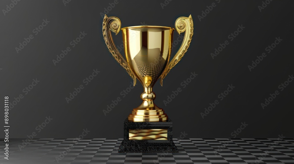 Golden Trophy on Checkerboard Background Golden Trophy on Checkerboard Background