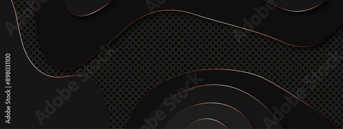 Vector abstract black origami papercut vintage digital smooth carve wave line light backdrop background. topography map line wavy dark graphic design paper modern creative pattern background.