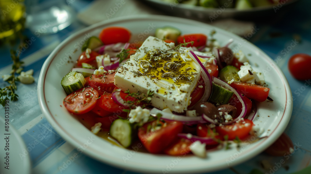 uthentic Greek Salad | Tomatoes, Cucumbers, Olives, Feta, Red Onions, Olive Oil, and Oregano | High-Resolution Adobe Stock Photo | Perfect for Culinary Publications and Food Blogs uthentic Greek Salad | Tomatoes, Cucumbers, Olives, Feta, Red Onions, Olive Oil, and Oregano | High-Resolution Adobe Stock Photo | Perfect for Culinary Publications and Food Blogs