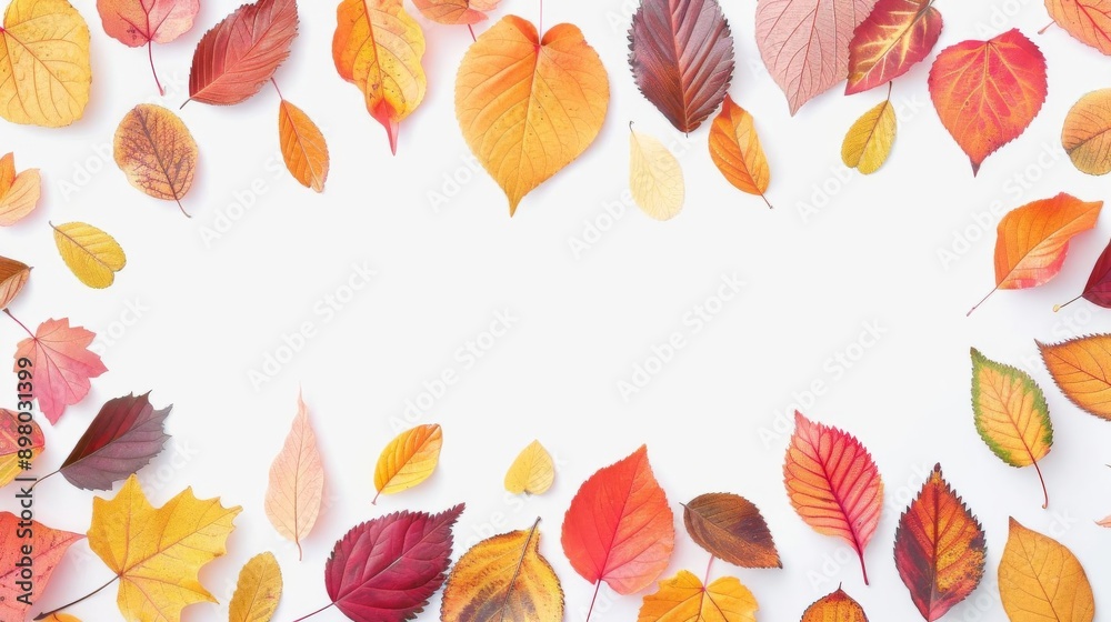 Border made of mixed fall leaves, detailed and vibrant, perfect for seasonal decoration Border made of mixed fall leaves, detailed and vibrant, perfect for seasonal decoration