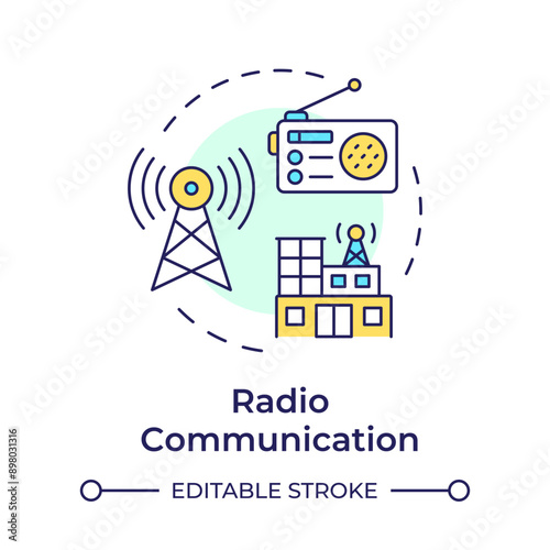 Radio communication multi color concept icon. Transmitter and receiver. Broadcast station. Form of telecom. Round shape line illustration. Abstract idea. Graphic design. Easy to use in presentation